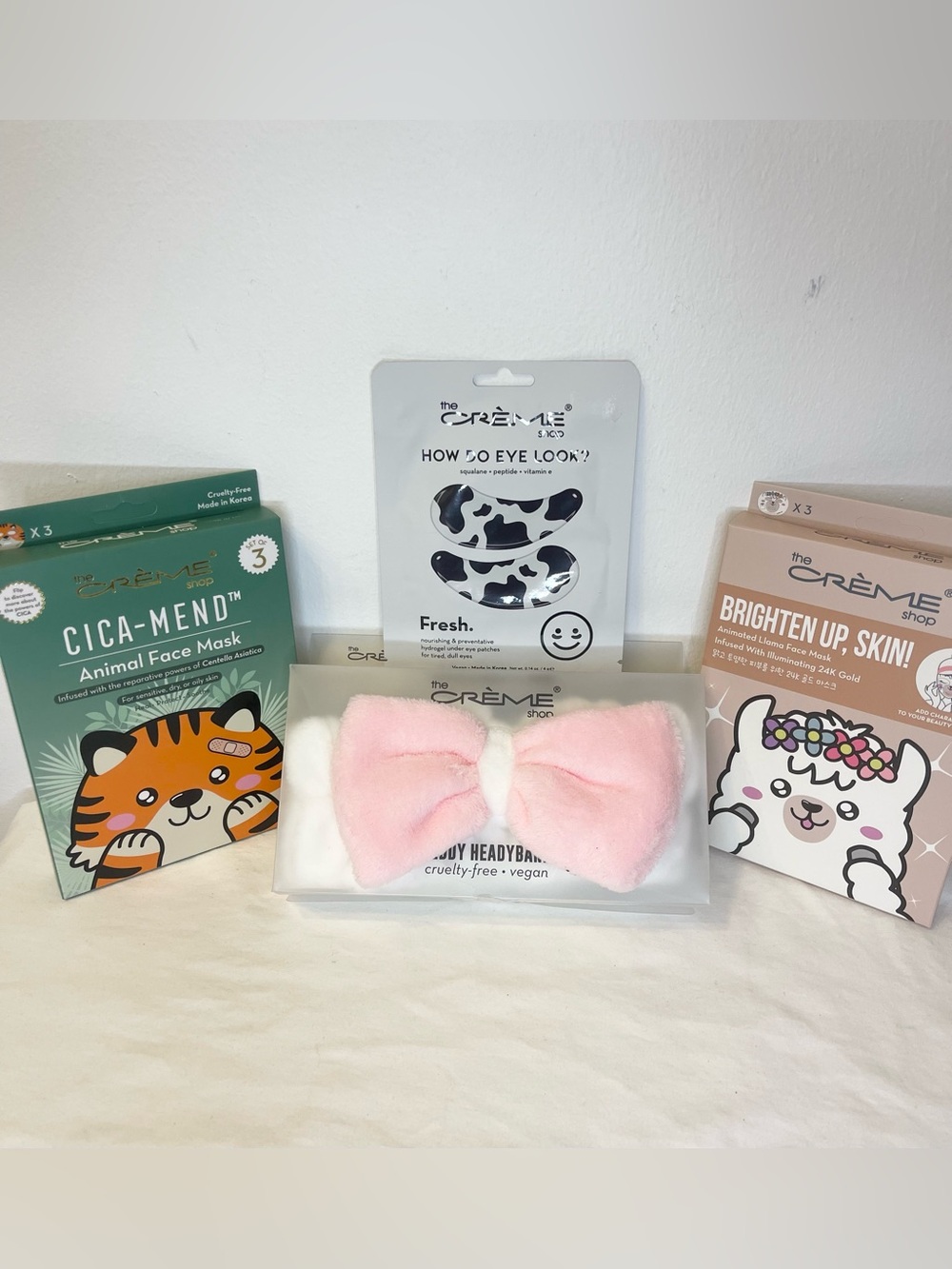 the Crème Shop Bundle Pink Plush Hair Band & 2 (3 pack) Face Mask & Eye Mask